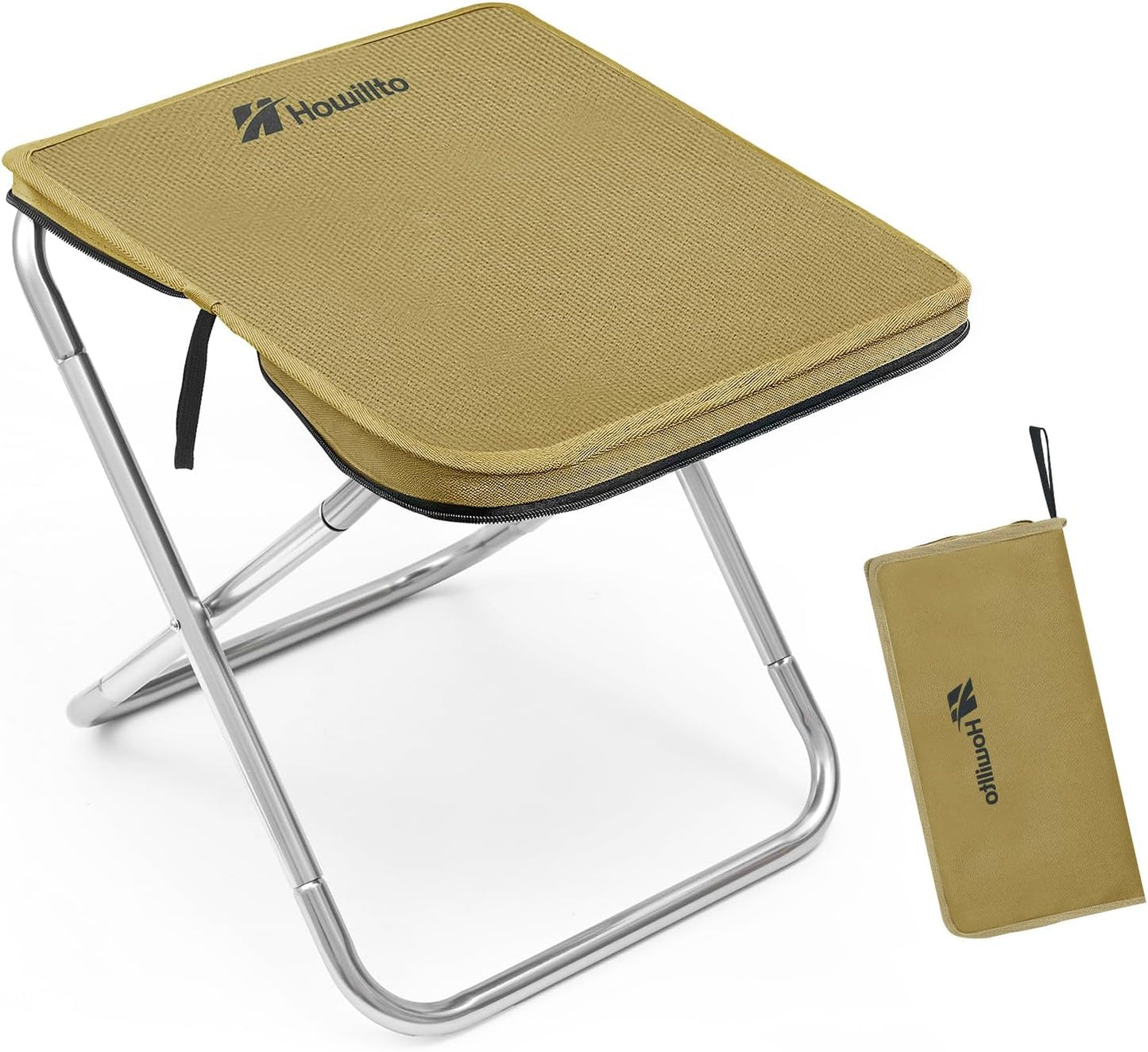 Camping Stool, 16in Tall Portable Folding Stool with Carry Bag, Upgraded Ultralight Chair with Roomy Seat for Adults, Holds 280lbs, Ideal for Hiking, Fishing, Outdoor Use, Brown