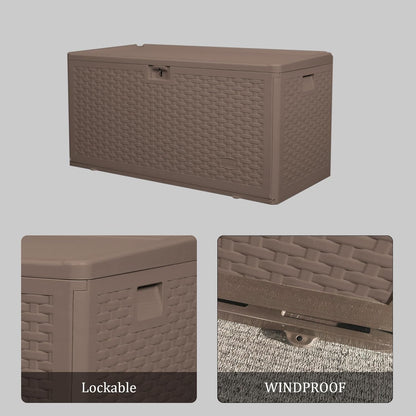 73 Gallon Outdoor Storage Box - Waterproof Resin Deck Box for Patio, Pool & Garden, Lockable Outdoor Cushion Storage & Delivery Boxes for Outside, UV-Resistant, Rich Brown