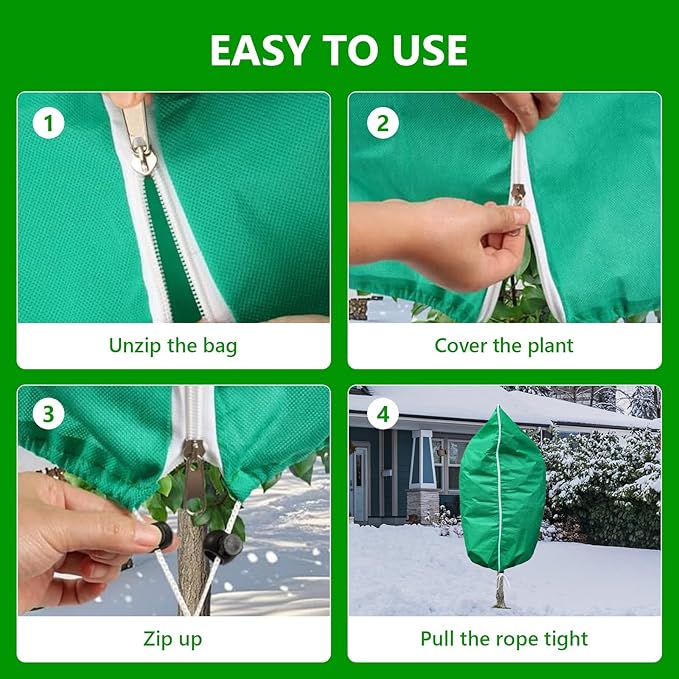 Plant Covers Freeze Protection – 4 Pack 71"x48" Extra Large Frost Blankets for Outdoor Plants, 2.8oz/yd² Heavy-Duty Tree Covers with Zipper & Drawstring – Reusable Winter Plant Freeze Cloth