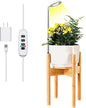 ZPirates Wood Plant Stand with Built-in Grow Lights - Extendable to Fit Small-Large Single Planter Pot - Auto Timer, Dimmable - (Pot and Plant Not Included)