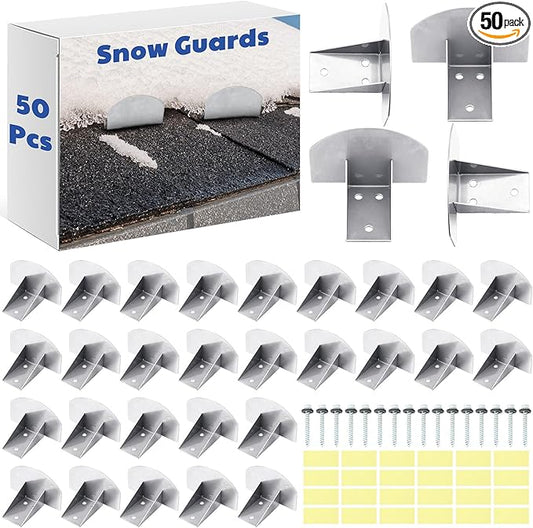 50 Pcs Snow Guards, Roofs Snow Guards, Stainless Steel Snow Stops, Prevent Sliding Ice Snow Stop Buildup with Adhesive Gasket and Screws for Metal Roofs Steel Roof Winter Supplies (Silver)