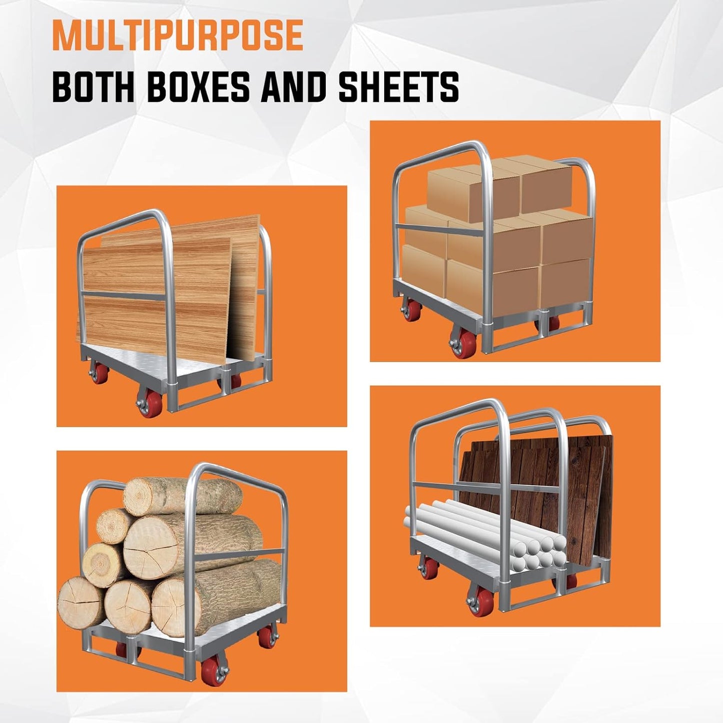 Steel Panel Truck Cart, Platform Truck, Heavy Duty Lumber Drywall Dolly, Flatbed with 2500 lbs Capacity and 4 Swivel Casters, 36x24inch Steel Board with 3 Side Handrails