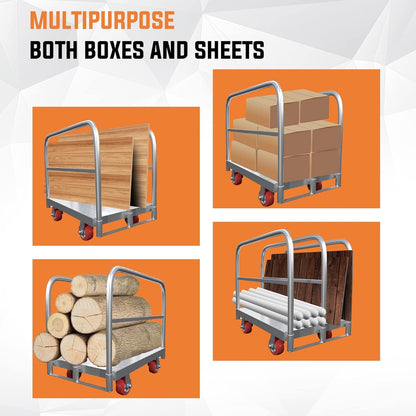 Steel Panel Truck Cart, Platform Truck, Heavy Duty Lumber Drywall Dolly, Flatbed with 2500 lbs Capacity and 4 Swivel Casters, 36x24inch Steel Board with 3 Side Handrails