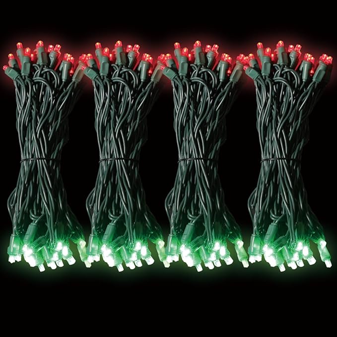 LAMPHOME 50L String Lights, LED Christmas Lights, 6" SPACING,Green Wire, Red and Green