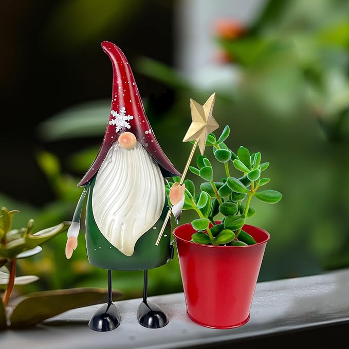 HONGLAND Christmas Decorations Outdoor Metal Gnome Yard Art Garden Gnomes Statue 13 Inch Santa Figurine for Holiday Christmas Lawn Patio Yard Garden Decor