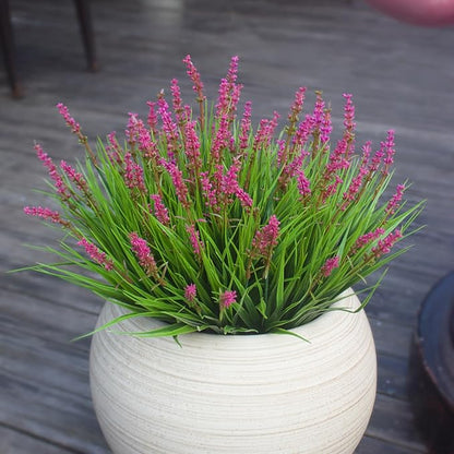 Artificial Plants Outdoor 12 Bundles Fake Monkey Grass Fade Resistant Plastic Faux Flowers Look Real for Porch Patio Home Garden Pot Decor (12 Bundles Pink Monkey Grasses)