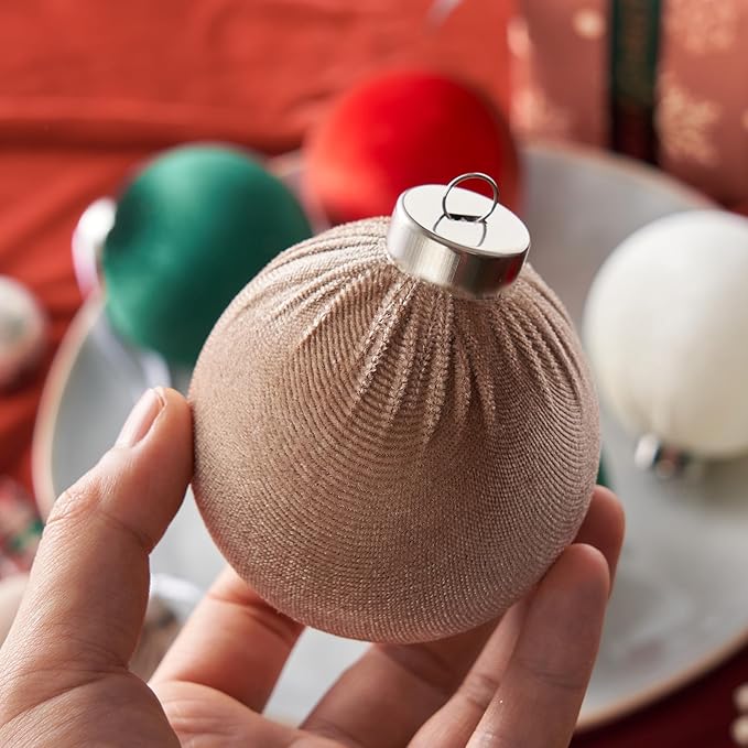 Christmas Ball Ornaments, 15 Pcs Red & Green Ornaments with Velvet, Multicolor Xmas Decorations for Christmas Tree Holiday Decor