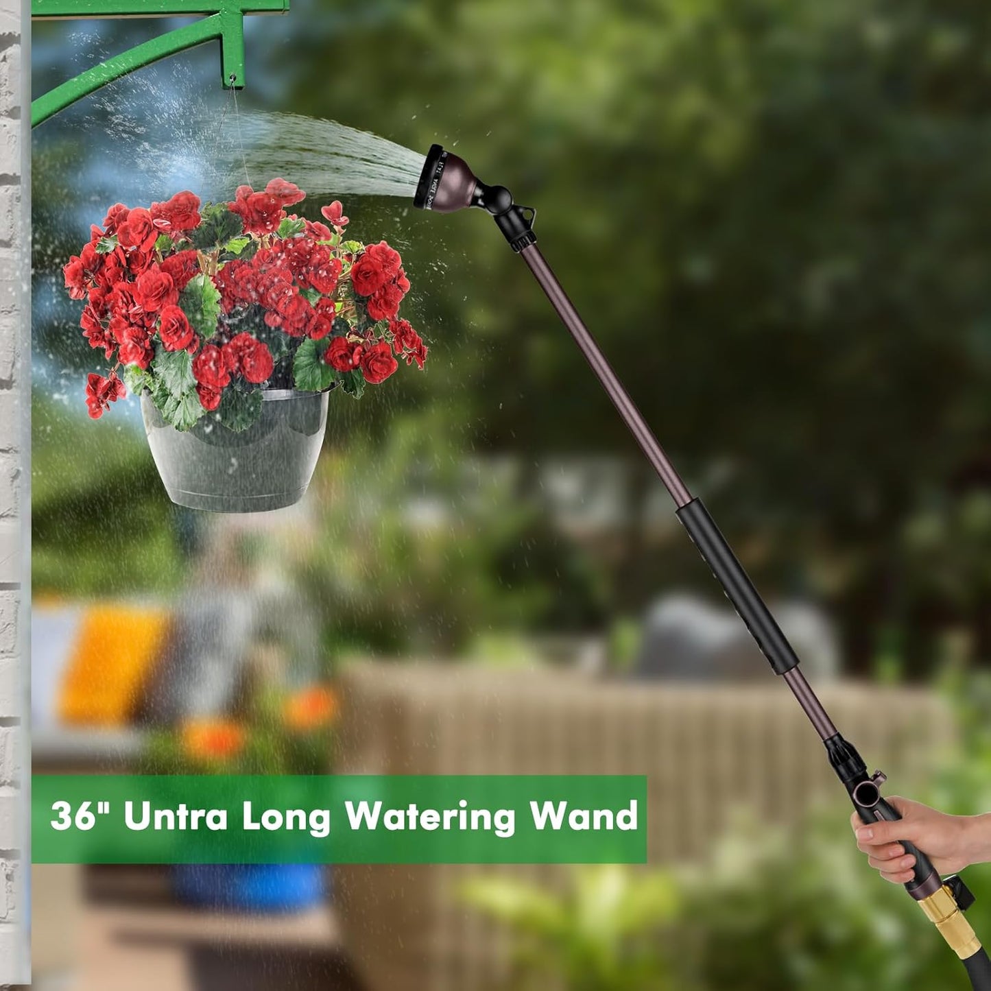 RESTMO 36”Long Watering Wand, 180° Swivel Head Metal Garden Hose Wand with 10 Spray Patterns, 3ft Heavy Duty Hose Nozzle Sprayer with Thumb Flow Control, Ideal to Water Hanging Baskets, Shrubs