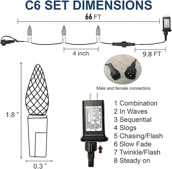 TW SHINE C6 Christmas String Lights, 200 LED 66 FT Christmas Lights Outdoor with 8 Modes Timer, Waterproof Connectable for Indoor Yard Xmas Tree House Christmas Decorations (Warm White)