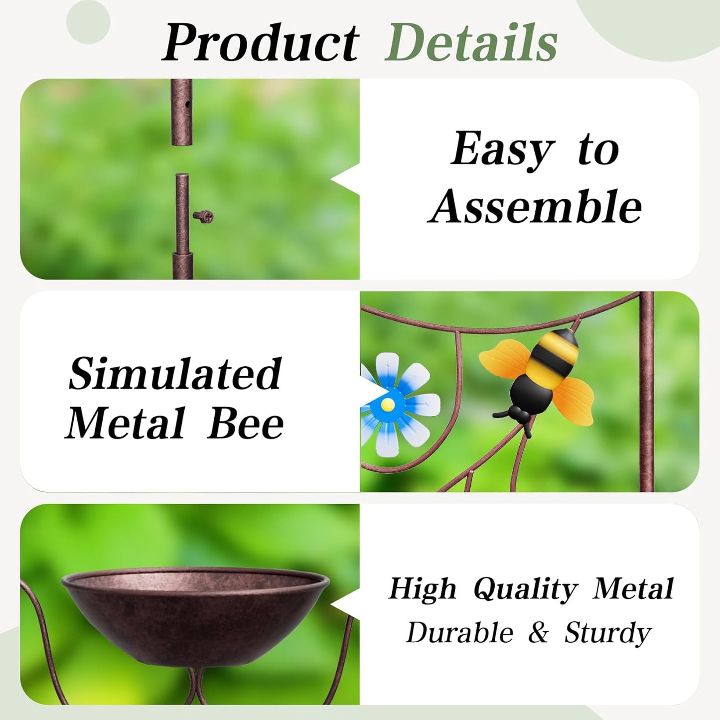 Bird Bath for Outside - Antique Iron Bird Bath with Trellis,Detachable Decorative Hummingbird Bowl,Metal Plant Support for Climbing Flowers,Elegant Outdoor Garden Feature (Honeybee)