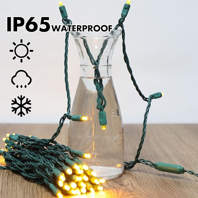 LAMPHOME 200LED (4pk of 50L) String Lights, LED Christmas Lights, 6" SPACING,Green Wire,Yellow