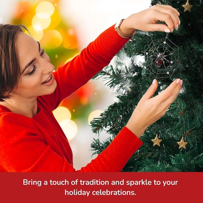 Matashi Black Spider Hanging Ornament for Christmas Tree w Red, Clear Crystals – Lucky Spider Web Decoration for Tree, Seasonal Decor Holiday Hanging Ornament Gift Inspired by Christmas Spider Legend