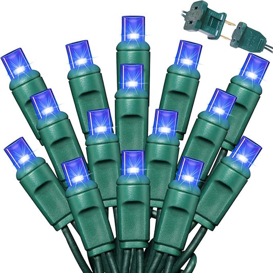 LAMPHOME 1200LED (24pk of 50L) String Lights, LED Christmas Lights, 6" SPACING,Green Wire, Blue