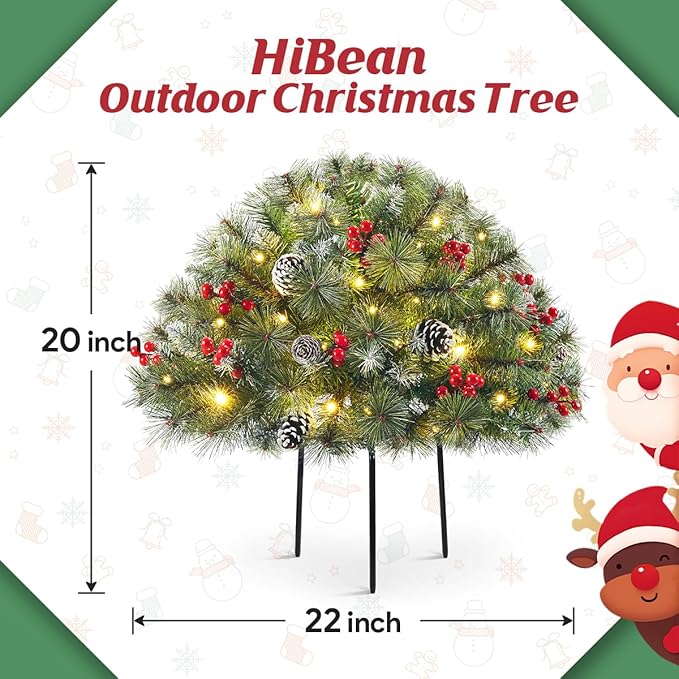 Set of 2 18 Inch Pre-lit Outdoor Christmas Tree with 50 Multi-Color Lights, Timer, Battery Operated Pre-Decorated Frosted Christmas Urn Filler for Pathway &Porch& Yard Decorations