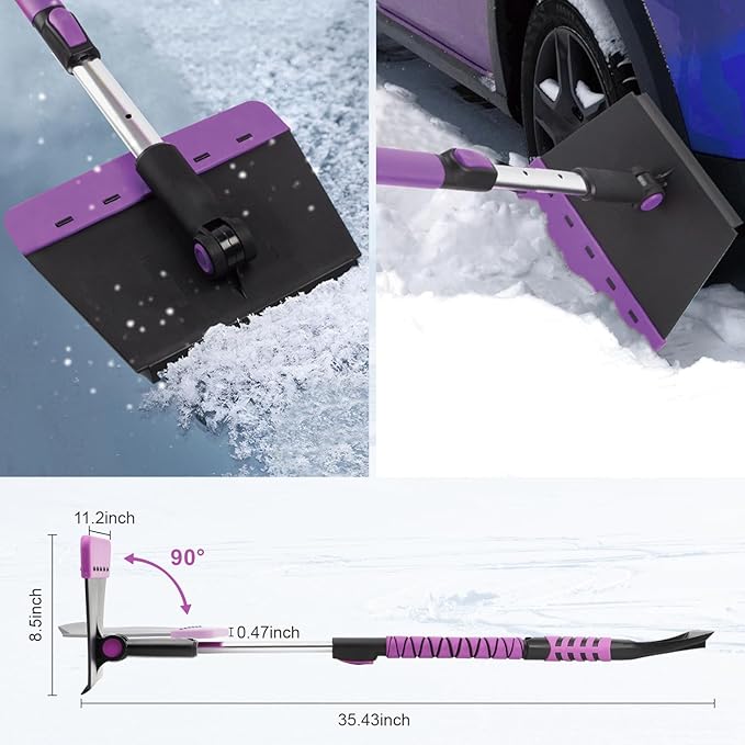 COMOWARE Snow Brush, Extendable Ice Scrapers for Car Windshield with 270° Pivoting Head, Lightweight Aluminum Body Snow Removal Tool with Ergonomic Foam Grip, Snow Scraper for Car Truck SUV