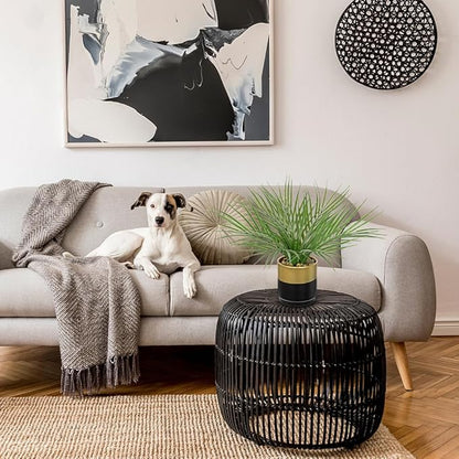 Hollyone Large Artificial Potted Plants Fake Palm Plants 13" Faux Tropical Palm Plant Tree in Gold and Black Metal Pots for Home Room Office House Indoor Decoration