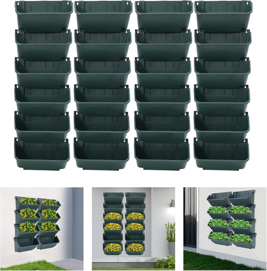 24 Pack Vertical Garden Planter,13 inch Wall Mounted Planter for Patio Indoor Outdoor Decor, Garden Self Watering Pot Balcony Plant Vegetable Fruit Herb Hanging Pocket Holder Flowerpot (Army Green)