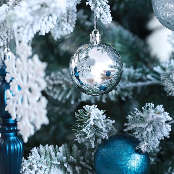 Christmas Tree Ornaments Decorations Set-116ct 1.18-6.5 Inch Assorted Silver Blue Shatterproof Decorative Hanging Christmas Ball Ornaments Bulk,Xmas Tree Tabletop Decorations for Holiday Decor