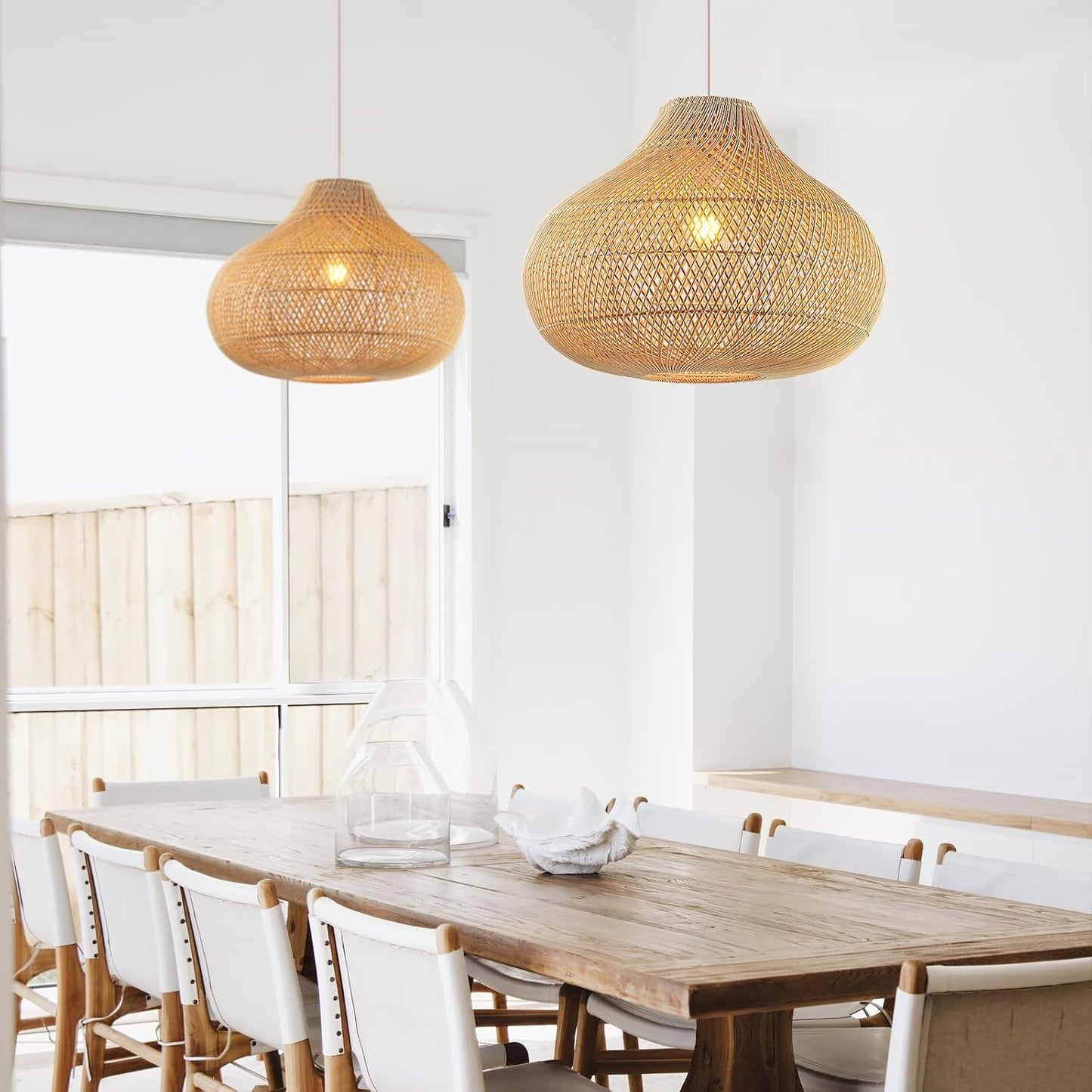 Large Rattan Pendant Light, 19.7" Rattan Boho Wicker Chandelier Hand-Woven Basket Pendant Light Fixtures for Dining Room Kitchen Island Living Room