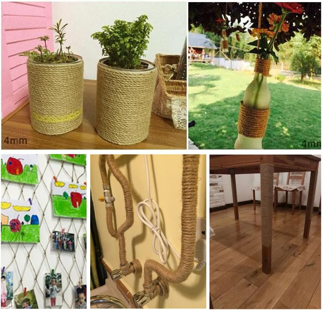 PerkHomy 4mm Jute Rope 120 Feet Twisted Heavy Duty and Thick Twine Rope for Cat Scratcher Scratching Post Tree Craft Projects Gardening Home Decoration Packing Bundling (120FT * 4mm)