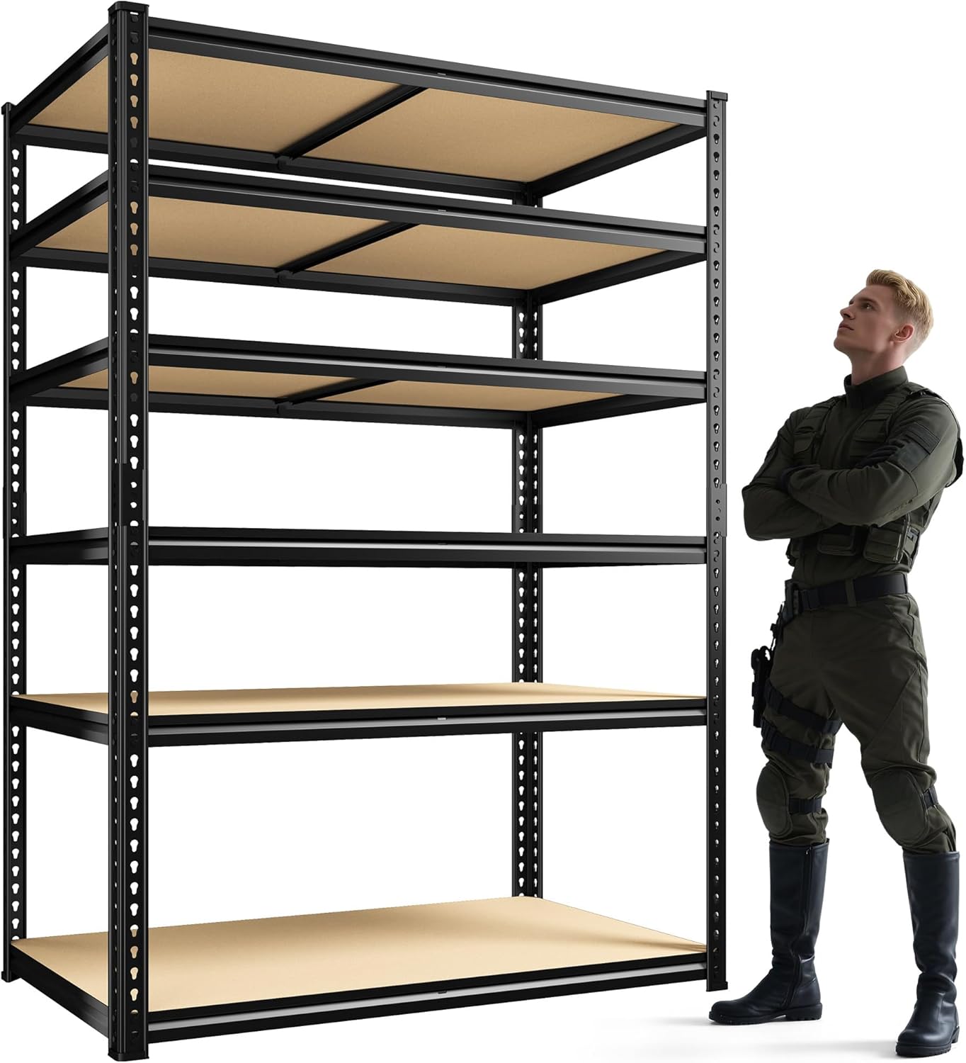84" H Garage Shelving, 6 Tier Storage Shelves Load 3000 lbs, Adjustable Garage Shelves, Metal Shelving Unit for Warehouse, Basement, Pantry, 40" Wx 16" D x 84" H, Black
