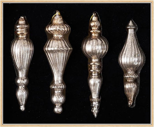 DN DECONATION Mercury Glass Finial Christmas Ornaments, Large Hanging Teardrop Ornament, Shiny Ball Ornaments for Xmas Tree, Winter Wedding, Party, Holiday Home (4-Pieces, Champagne Gold)