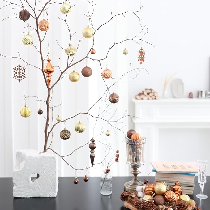 Christmas Tree Ornaments Decorations Set-116ct 1.18-6.5 Inch Assorted Copper Gold Shatterproof Decorative Hanging Christmas Ball Ornaments Bulk,Xmas Tree Tabletop Decorations for Holiday Decor