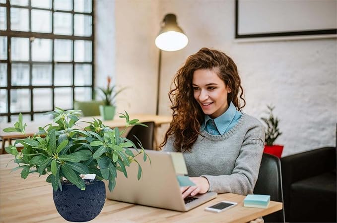 AlphaAcc 9.5" Artificial Plants with Olive Leaves Real Looking Faux Plants Fake Greenery Potted in Black Round Ball Planter for Tabletop Bathroom Kitchen Office Housewarming Gift Home Decor