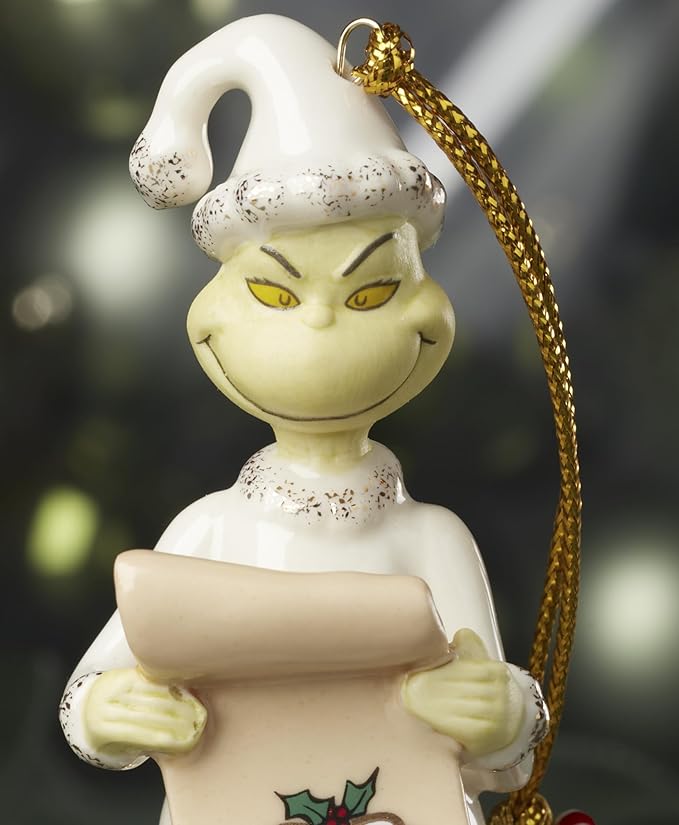 Lenox Ornaments, The Grinchs List Ornament, Porcelain Material with Gold Accents, Includes Gold Cord for Hanging, Holiday Decorations, Christmas Tree, Christmas Decoration, Tree Decor (1 Piece)