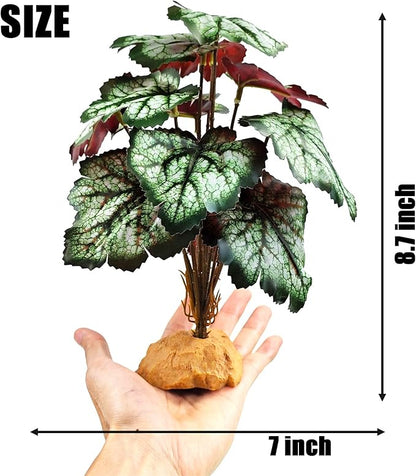 Woyrise Reptile Artificial Plants for Terrarium Decor, Amphibian Habitat Decorations Bearded Dragon Tank Accessories fit Crested Gecko Leopard Lizard Chameleon Snake Frog - Fake Green Heuchera