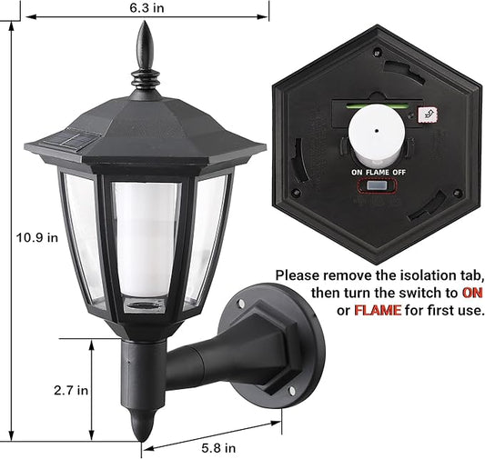 Dynaming 4 Pack Solar Flame Wall Lanterns Outdoor, Solar Powered Wall Mounted Sconce Lights, Flickering Flame LED Lights Auto On/Off Wall Hanging Lights, Waterproof for Garage Stair Patio Porch Yard