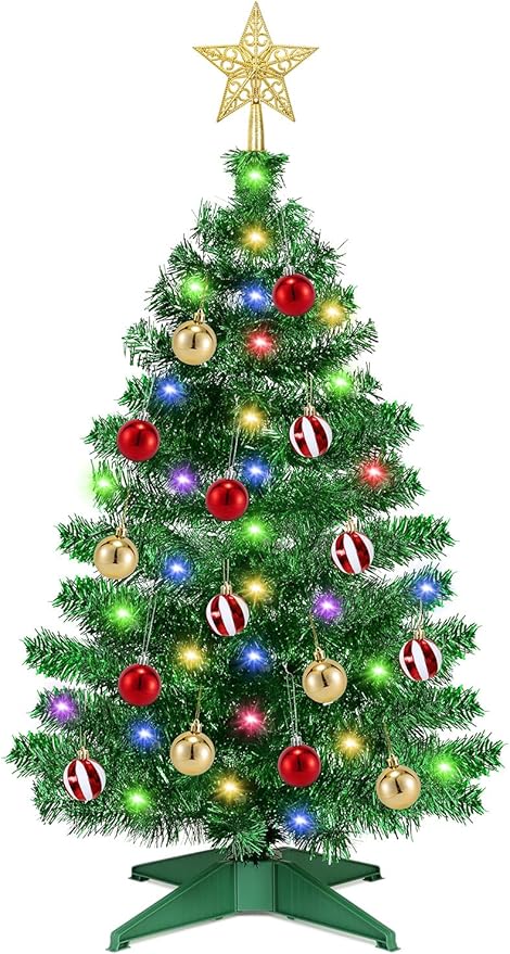 [ 12 Modes & Timer ] 3 Ft Christmas Tree with 50 Warm White, 15 DIY Ornaments, 3D Star Topper Battery Operated Small Christmas Tree for Indoor Home Tables Fireplace Holiday Xmas Christmas Decorations