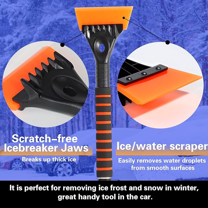24.8" Car Scraper Snow Brush, Silicon Ice Scrapers for Car Windshield, Squeegee for Ice Water Removal, Detachable Snow Removal Tool with Ergonomic Foam Grip, Winter Car Accessories
