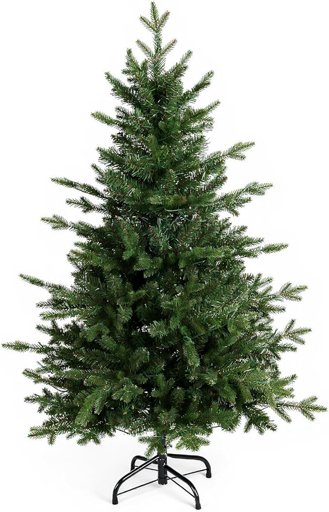 4 ft Pre-Lit Artificial Christmas Tree with Lights, Fraser Fir Realistic PE PVC Branch Tips, Holiday Xmas Tree, Metal Stand Automatic Unfold Hinged Design, Easy Assembly for Home Party Decoration
