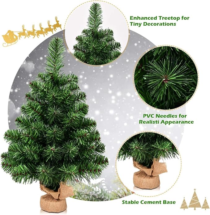 GOFLAME 2ft Mini Artificial Christmas Tree, Tabletop Spruce Christmas Tree with New PVC Material and Cement Base, Perfect for Indoor Decoration