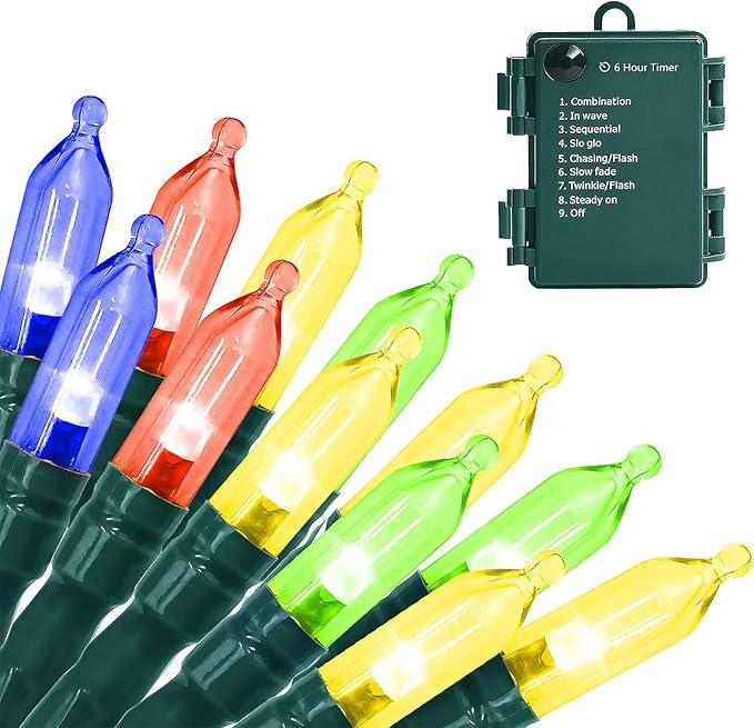 Christmas Light, 33ft 100 LED Outdoor String Light with Timer & 8 Modes, 3AA Battery Operated Waterproof String Light for Outdoor and Indoor Décor – Multicolor