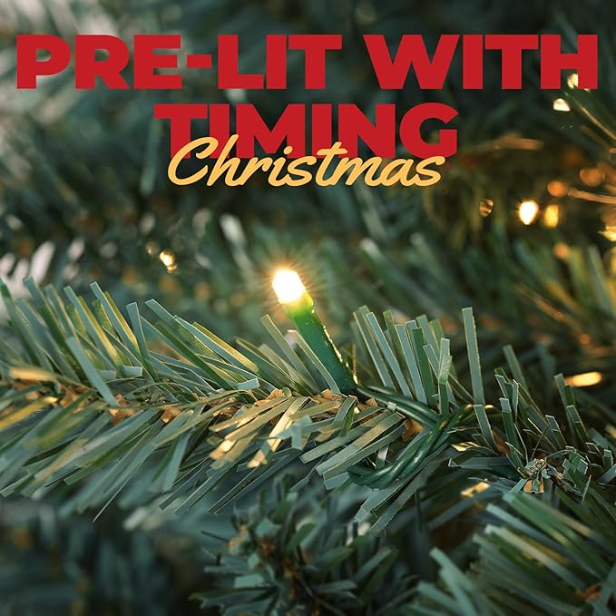 6ft Pre-lit Christmas Tree Hinged Blue Spruce Artificial Christmas Tree with 600 Clear Lights,1668 Branch Tips