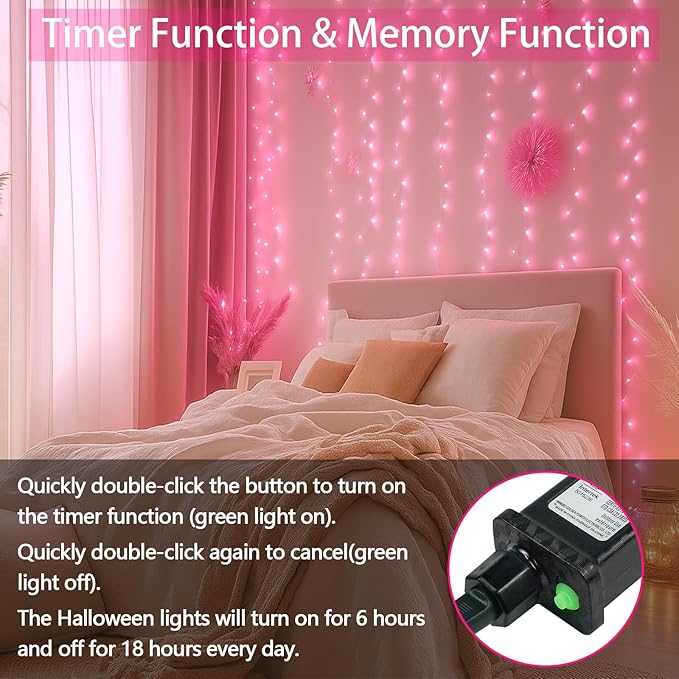 Upgraded Connectable 200 LED String Lights Indoor Outdoor, 66FT Pink Christmas Lights Waterproof, 13 Modes Twinkle Fairy Lights Plug in Clear Wire for Valentine's Day, Bedroom, Classroom Decor