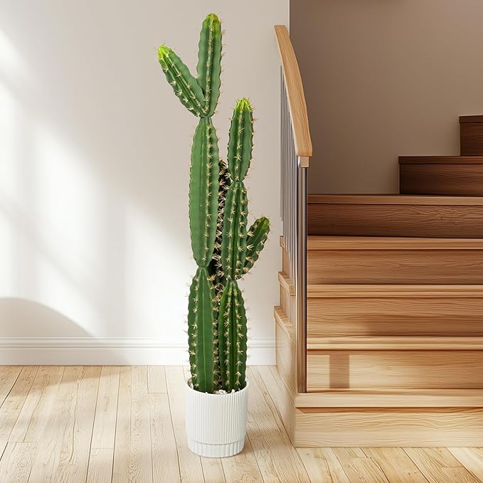51 Inch Tall Artificial Cactus Plant, Large Realistic Faux Cactus with Planter, 4.3FT UV Resistant Fake Cactus Tree for Outdoor & Indoor Decor