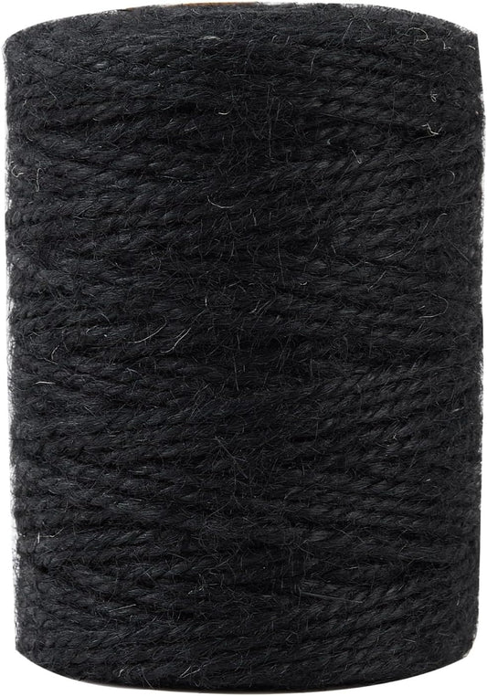 3mm 328 Feet Black Natural Jute Twine, for Crafts Gift, Craft Projects, Wrapping, Bundling, Packing, Holiday Packaging Twine, Gardening and More, Jute Rope to Use Around The House and Garden
