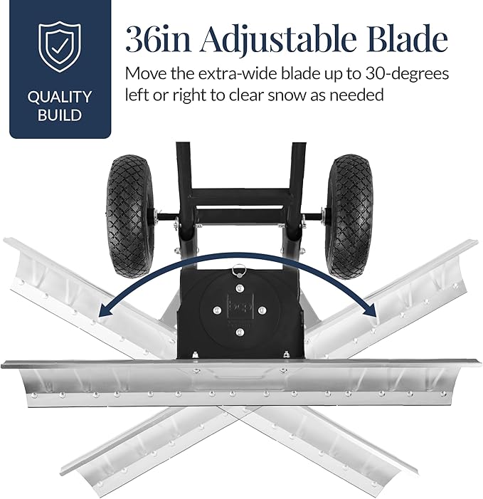 Best Choice Products 36in Galvanized Blade Heavy-Duty 2-Wheel Snow Pusher Hand Plow for Snow Removal w/Wheels, Adjustable Handle, Blade Angle - Silver