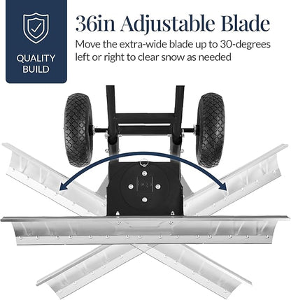 Best Choice Products 36in Galvanized Blade Heavy-Duty 2-Wheel Snow Pusher Hand Plow for Snow Removal w/Wheels, Adjustable Handle, Blade Angle - Silver