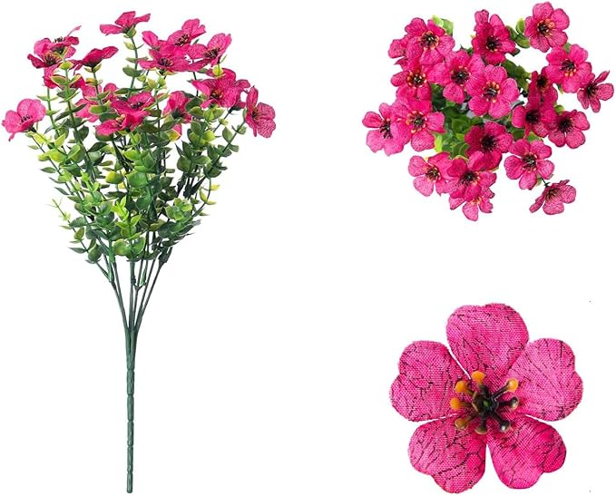 Artificial Fake Plants Flowers for Outdoor Outside Summer Decoration,16 Bundles No Fade UV Resistant Realistic Plastic Faux Silk Fake Daisy Plants for Outside Garden Home Planter Porch Patio Yard