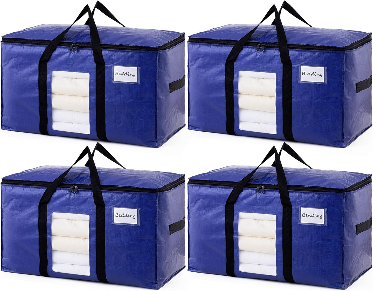 TAILI 4 Pack Dark Blue Extra Large Moving Bags, Heavy Duty Totes with Visible Window, Wrap Around Handles, Great for Storage