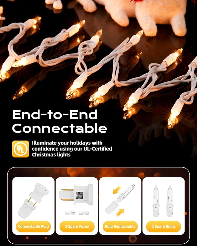 Brightown Clear Christmas String Lights, 3 Pack Each 100-Count 25ft Incandescent Bulb Mini Lights for Indoor Holiday Decor, Christmas Tree Garland Wedding Party Festival Decoration, White Wire