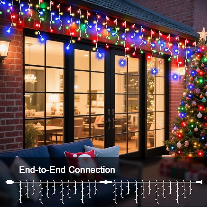 65 FT 640 LED Christmas Lights Outdoor Decorations Clear Wire String Lights Plug in 120 Drops 8 Modes Memory Timer Connectable Curtain Fairy Lights Waterproof for Holiday Wedding Party-Multicolored