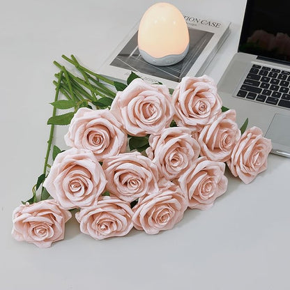 50Pcs Blush Roses Artificial Flowers Artificial Silk Roses Bulk,Fake Roses Flower with Stems Realistic Flowers for Wedding Centerpiece Home Party Decor