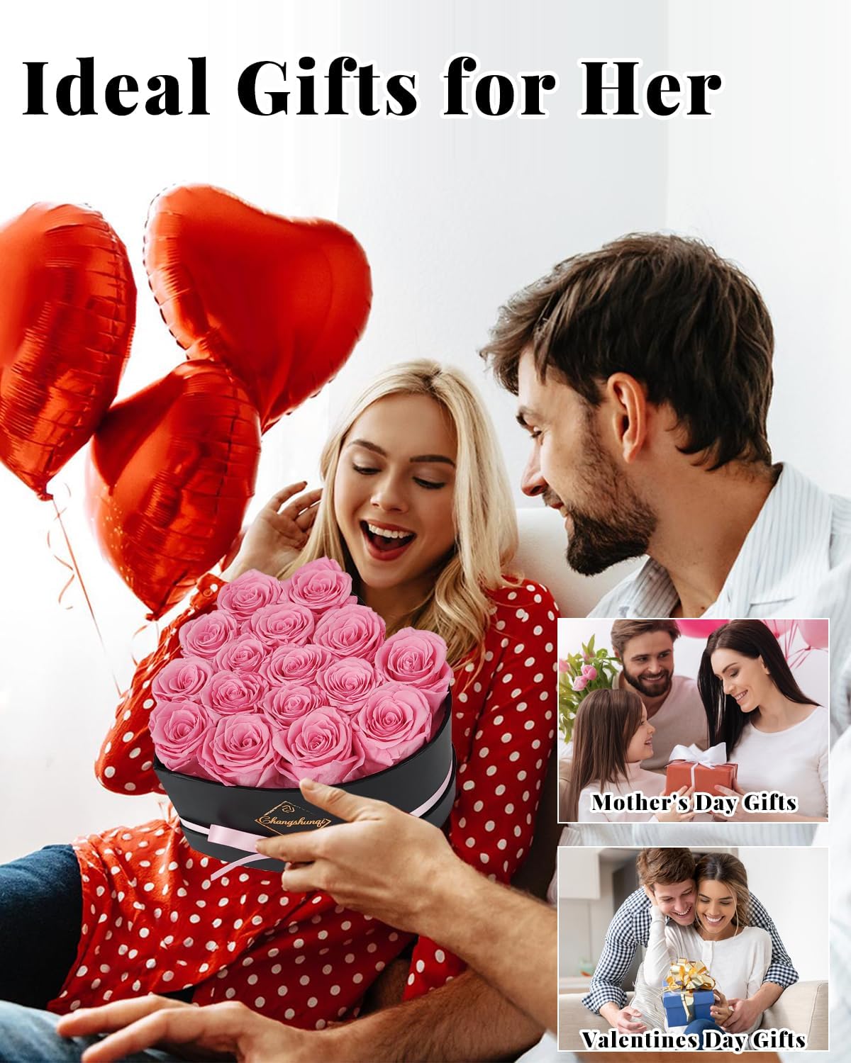 16 Flowers Preserved Roses Gifts for Women, Pink Forever Flowers Womens Birthday Gifts for Women Wife Friends Preserved Flower Rose Gift for Mom Her Wife gf