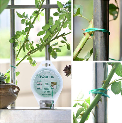 YDSL 328ft (100m) Twist Ties, Green Garden Plant Ties with Cutter for Gardening and Office Organization, Home