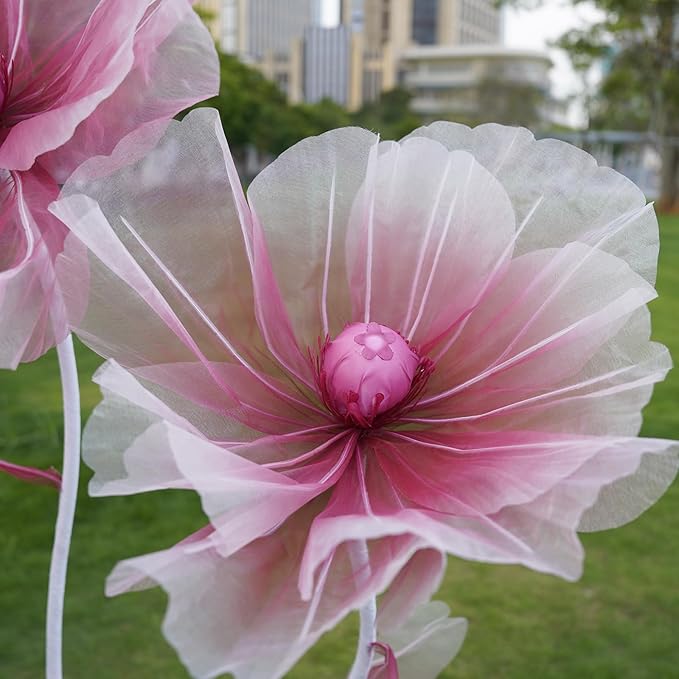 Giant Flowers for Decoration,3-Head Large Artificial Silk Flower with Standing Stems and Base for Party Banquet Wedding Reception Background Decor Home Decor (Red Gradient)